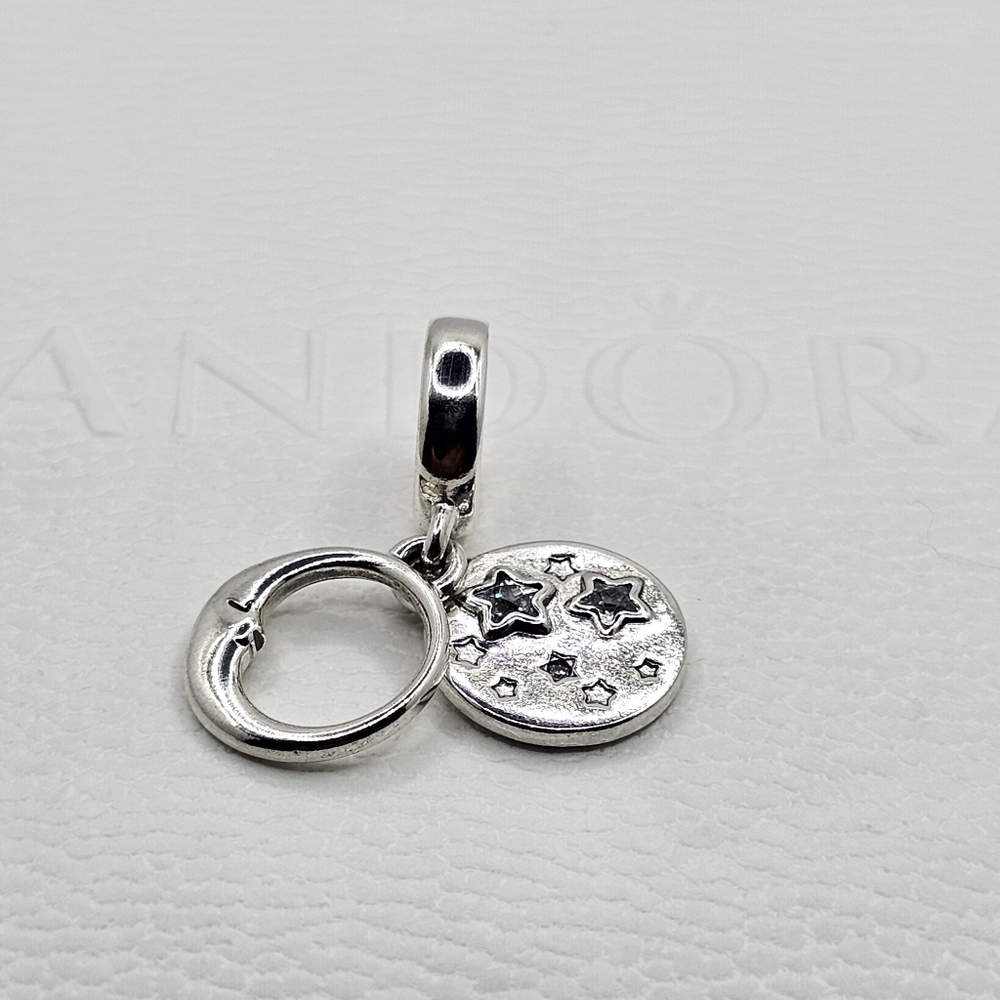 Authentic Pandora ⭐️RETIRED⭐️ MOON & STAR DANGLE CHARM - Picture 6 of 7